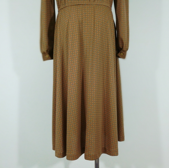 VINTAGE High Neck Tie Up Button Midi Long Dress - Picture 8 of 16